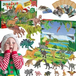 Adventskalender 2026 – Julkalender med dinosaurieöverraskningsfigurer och spelkort