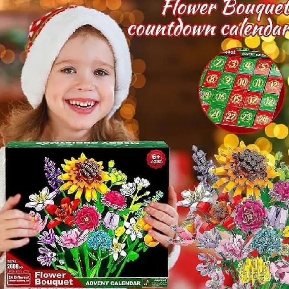Adventskalender 2026 – 24st Byggklossbukett med Vilda Blommor byggklossar, Julnedräkning för Barn, Tonåringar & Vuxna