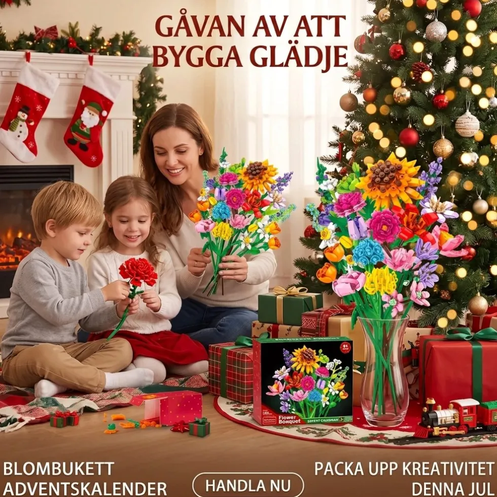 Adventskalender 2026 – 24st Byggklossbukett med Vilda Blommor byggklossar, Julnedräkning för Barn, Tonåringar & Vuxna