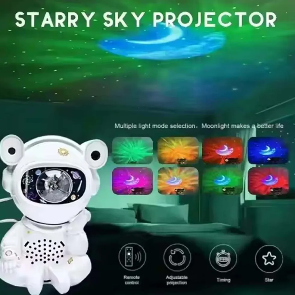 Astronaut Stjärnprojektor Nattlampa med Högtalare och Fjärrkontroll för Barn