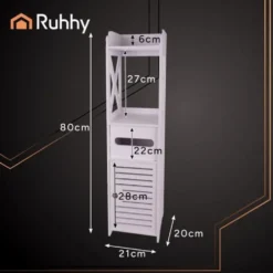 Badrumsskåp vitt 80x20x21 cm låsbart med toalettpappershållare