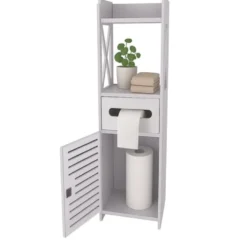Badrumsskåp vitt 80x20x21 cm låsbart med toalettpappershållare