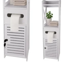 Badrumsskåp vitt 80x20x21 cm låsbart med toalettpappershållare