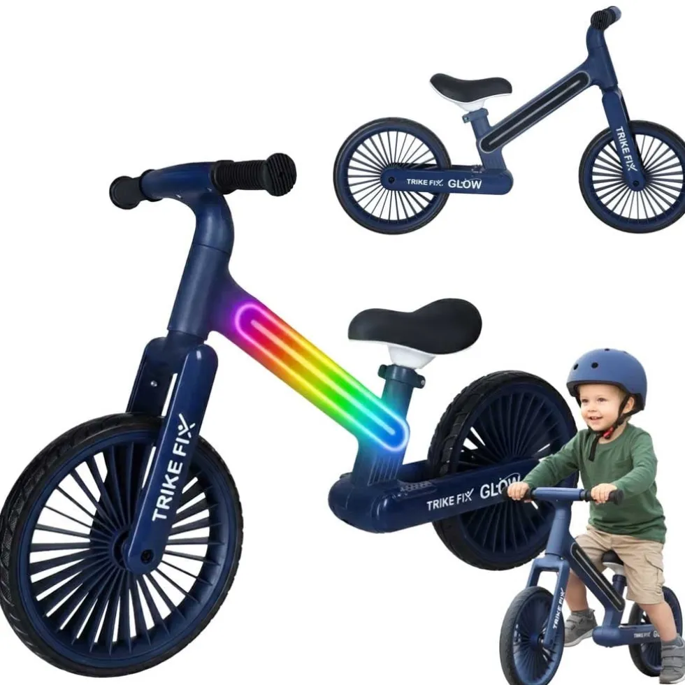Balanscykel 12" med LED-ljus 20 lägen, marinblå, 2+ år