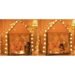 Barnleketøy husform rosa/grå 130x100x120 cm med LED-ljusslinga 3 m