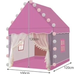 Barnleketøy husform rosa/grå 130x100x120 cm med LED-ljusslinga 3 m