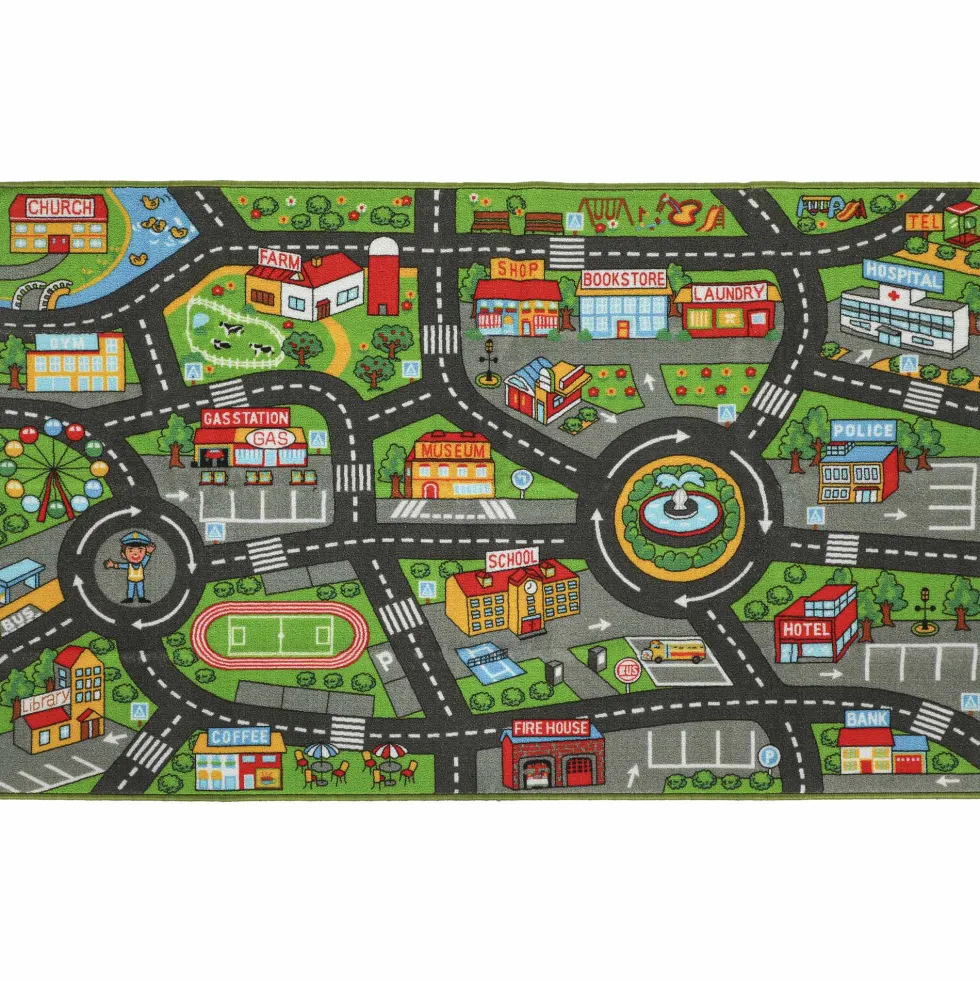 Barnlekmatta City Road 160x100 cm halkfri pedagogisk matta för krypande och billek