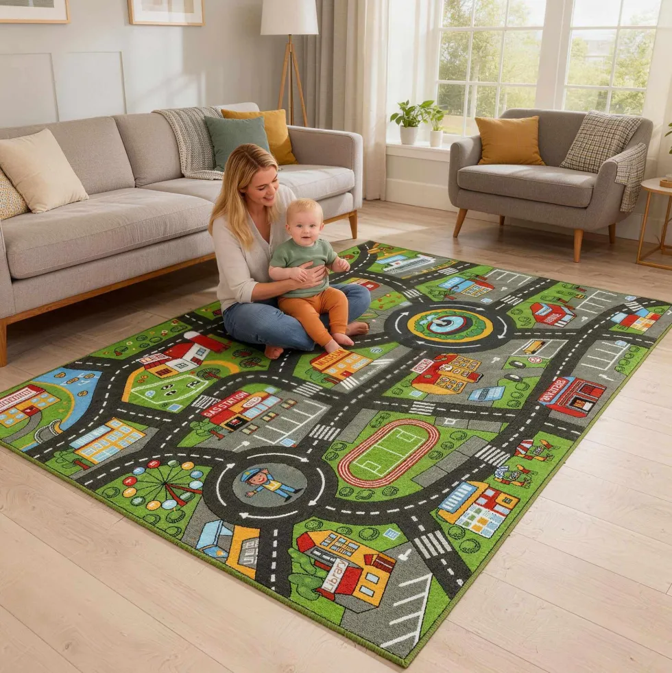 Barnlekmatta City Road 200x150 cm halkfri pedagogisk matta för krypande och billek