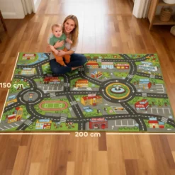 Barnlekmatta City Road 200x150 cm halkfri pedagogisk matta för krypande och billek