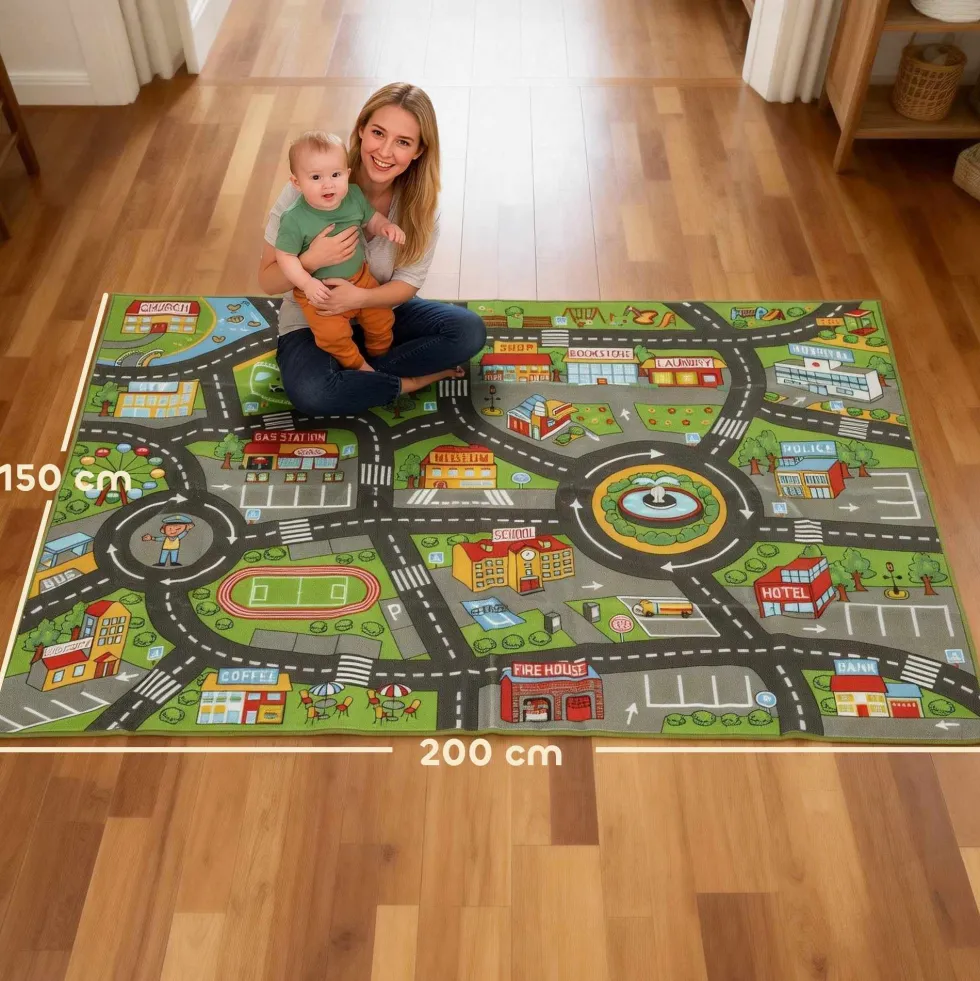 Barnlekmatta City Road 200x150 cm halkfri pedagogisk matta för krypande och billek