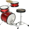 Barntrumset för åldrarna 3+ med justerbar pall, trummor, bastrumma, cymbal, pedal och trumstockar, 80x60x48-65 cm, röd