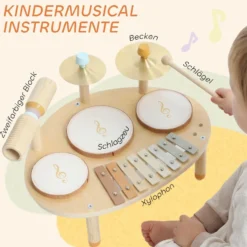 Barntrumset 4-i-1 Montessori musikinstrumentset med trummor, xylofon och slagverk för barn från 2 år