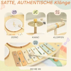 Barntrumset 4-i-1 Montessori musikinstrumentset med trummor, xylofon och slagverk för barn från 2 år
