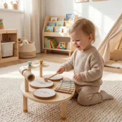 Barntrumset 4-i-1 Montessori musikinstrumentset med trummor, xylofon och slagverk för barn från 2 år