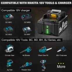 Batteri kompatibelt med Makita 18V 8000mAh + laddare – 4-pack -Ersättning för BL1860B BL1850B BL1840B BL1830B BL1815B