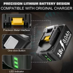 Batteri kompatibelt med Makita 18V 8000mAh + laddare – 4-pack -Ersättning för BL1860B BL1850B BL1840B BL1830B BL1815B