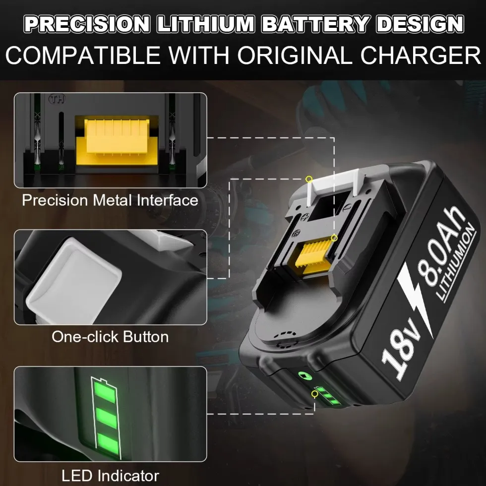 Batteri kompatibelt med Makita 18V 8000mAh + laddare – 4-pack -Ersättning för BL1860B BL1850B BL1840B BL1830B BL1815B