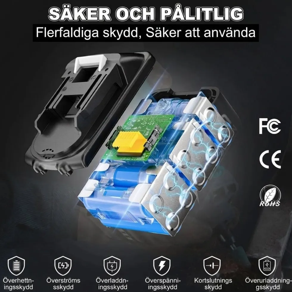 Batteri kompatibelt med Makita 18V 8000mAh + laddare – 2-pack – ersättning för BL1860B BL1850B BL1840B BL1830B BL1815B