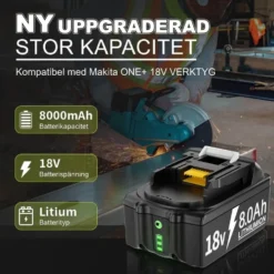 Batteri kompatibelt med Makita 18V 8000mAh + laddare – 2-pack – ersättning för BL1860B BL1850B BL1840B BL1830B BL1815B