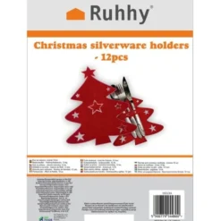 Bestickfodral i filt 12-pack röd julgran 17x20 cm