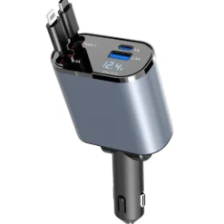 Billaddare 100W med USB-C och utdragbara kablar