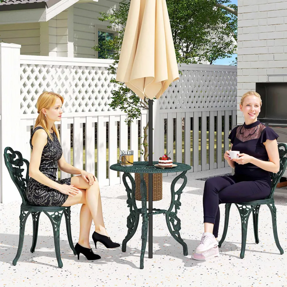 Bistroset, trädgårdsset för 2 personer, balkongmöbler, gjuten aluminium, antikgrön