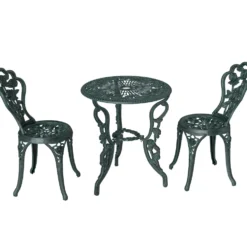 Bistroset, trädgårdsset för 2 personer, balkongmöbler, gjuten aluminium, antikgrön