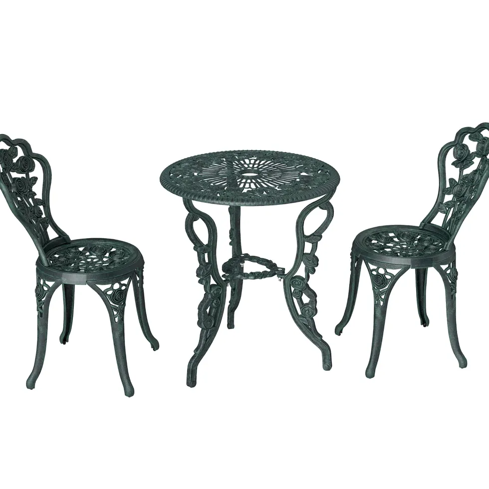 Bistroset, trädgårdsset för 2 personer, balkongmöbler, gjuten aluminium, antikgrön