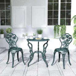 Bistroset, trädgårdsset för 2 personer, balkongmöbler, gjuten aluminium, antikgrön