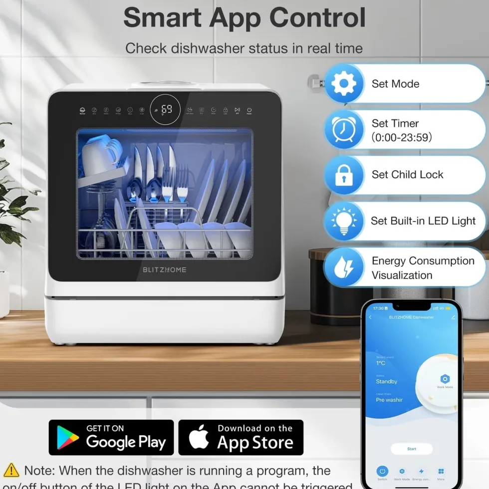 BlitzHome APP Mini BH4CDW vatteninloppsdiskmaskin Bordsdiskmaskin Diskmaskin