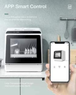 BlitzHome APP Mini Dubbel vatteninloppsdiskmaskin Bordsdiskmaskin Diskmaskin