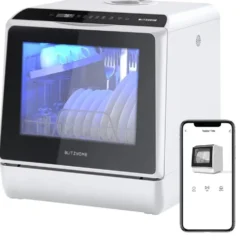 BlitzHome APP Mini Dubbel vatteninloppsdiskmaskin Bordsdiskmaskin Diskmaskin