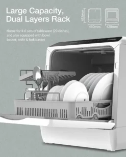 BlitzHome APP Mini Dubbel vatteninloppsdiskmaskin Bordsdiskmaskin Diskmaskin