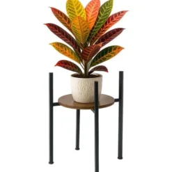 Blomsterställ i metall/MDF 40x26x26 cm svart/träfärgad, 20 kg