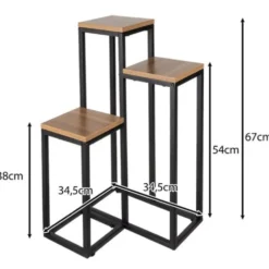 Blomsterställ 3 nivåer metall/MDF 67 cm svart 15 kg per hylla