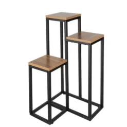Blomsterställ 3 nivåer metall/MDF 67 cm svart 15 kg per hylla
