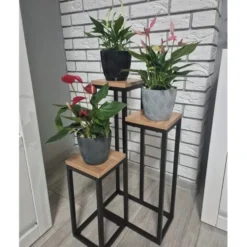 Blomsterställ 3 nivåer metall/MDF 67 cm svart 15 kg per hylla