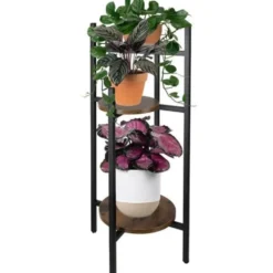 Blomsterställ 3 nivåer metall/MDF 81x27x27 cm svart/brun