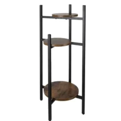 Blomsterställ 3 nivåer metall/MDF 81x27x27 cm svart/brun