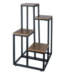 Blomsterställ växtställ 4 hyllor 69 cm MDF/järn svart/trä