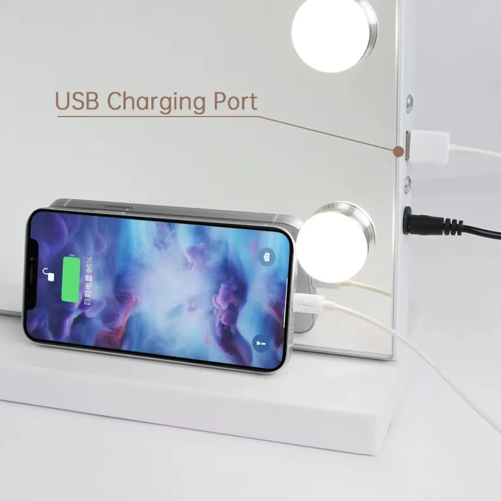 Bluetooth Hollywood spegel med belysning, 18 dimmer-LED-lampor, sminkspegel
