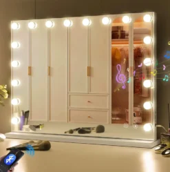 Bluetooth Hollywood spegel med belysning, 18 dimmer-LED-lampor, sminkspegel