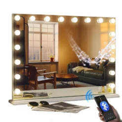 Bluetooth Hollywood spegel med belysning, 18 dimmer-LED-lampor, sminkspegel
