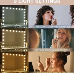 Bluetooth Hollywood spegel med belysning, 18 dimmer-LED-lampor, sminkspegel