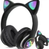 Bluetooth Hörlurar med Kattöron och LED-belysning - FM Radio & MP3
