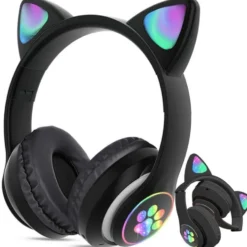 Bluetooth Hörlurar med Kattöron och LED-belysning - FM Radio & MP3