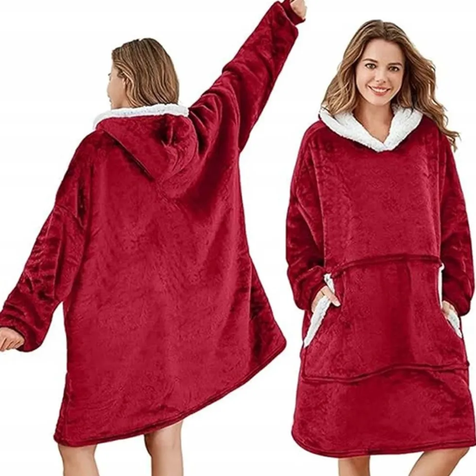 100% Bomull Oversize Blanket Snuggie Röd