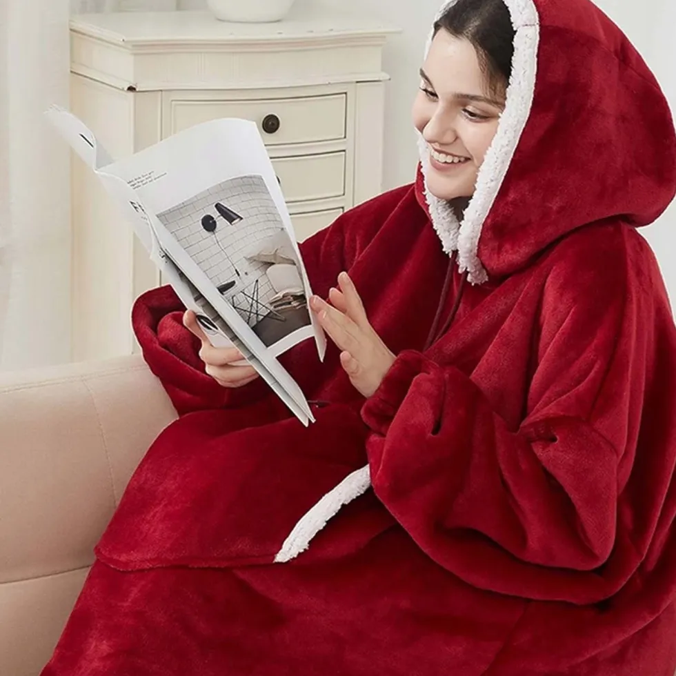 100% Bomull Oversize Blanket Snuggie Röd