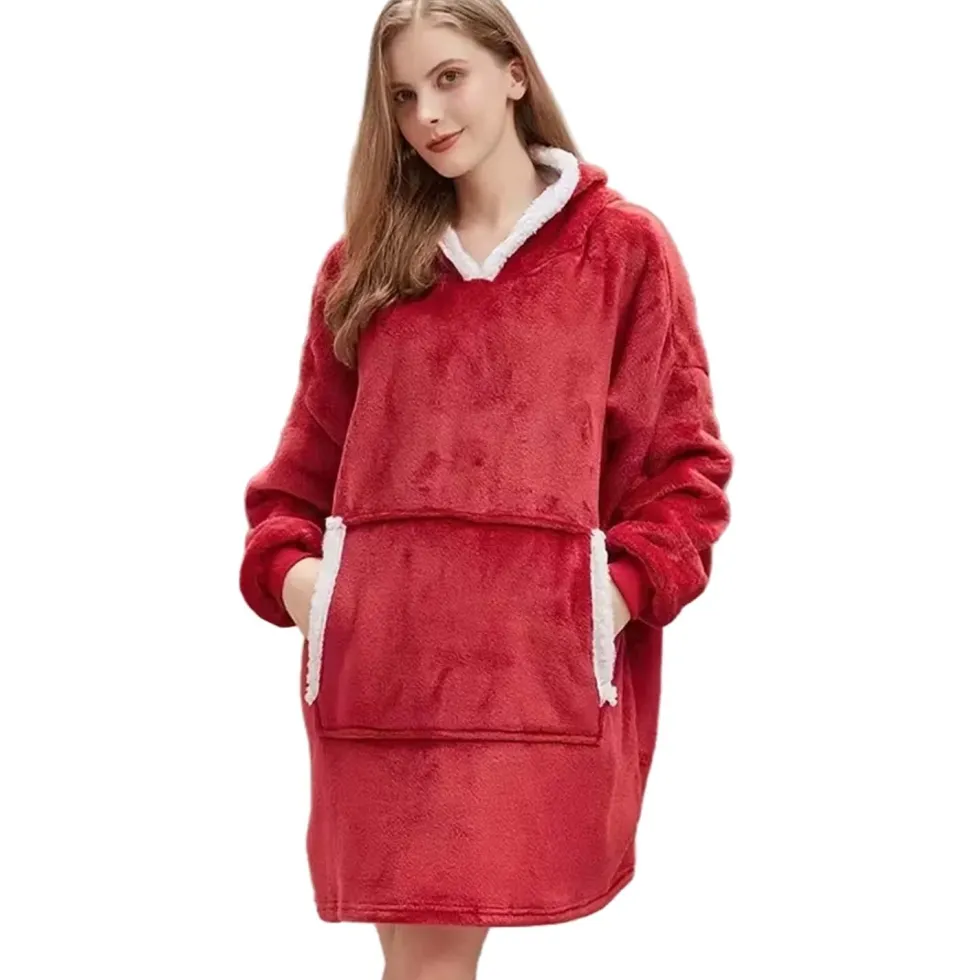 100% Bomull Oversize Blanket Snuggie Röd