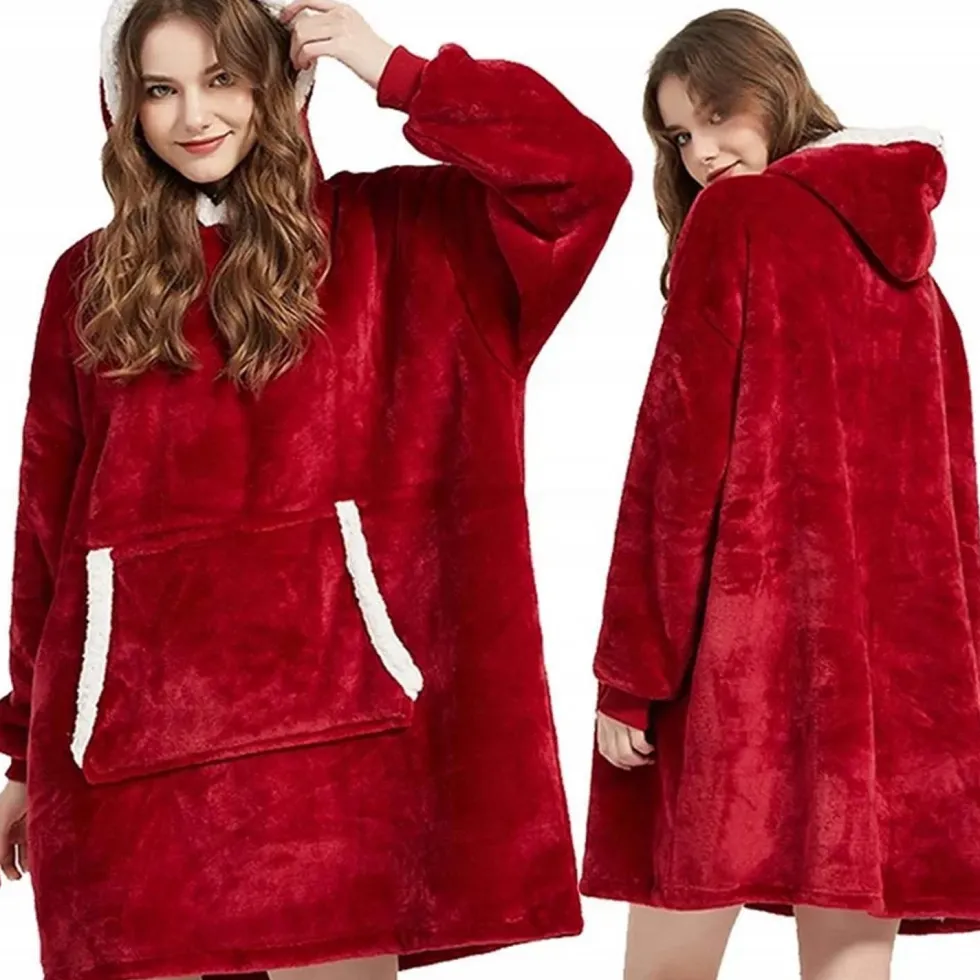 100% Bomull Oversize Blanket Snuggie Röd